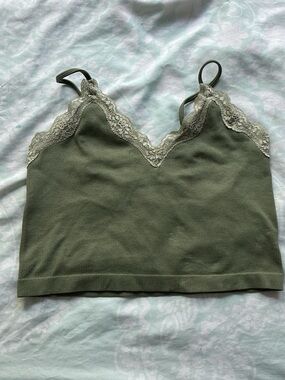 wild fable Olive Green Lace Trim Ribbed Tank Top